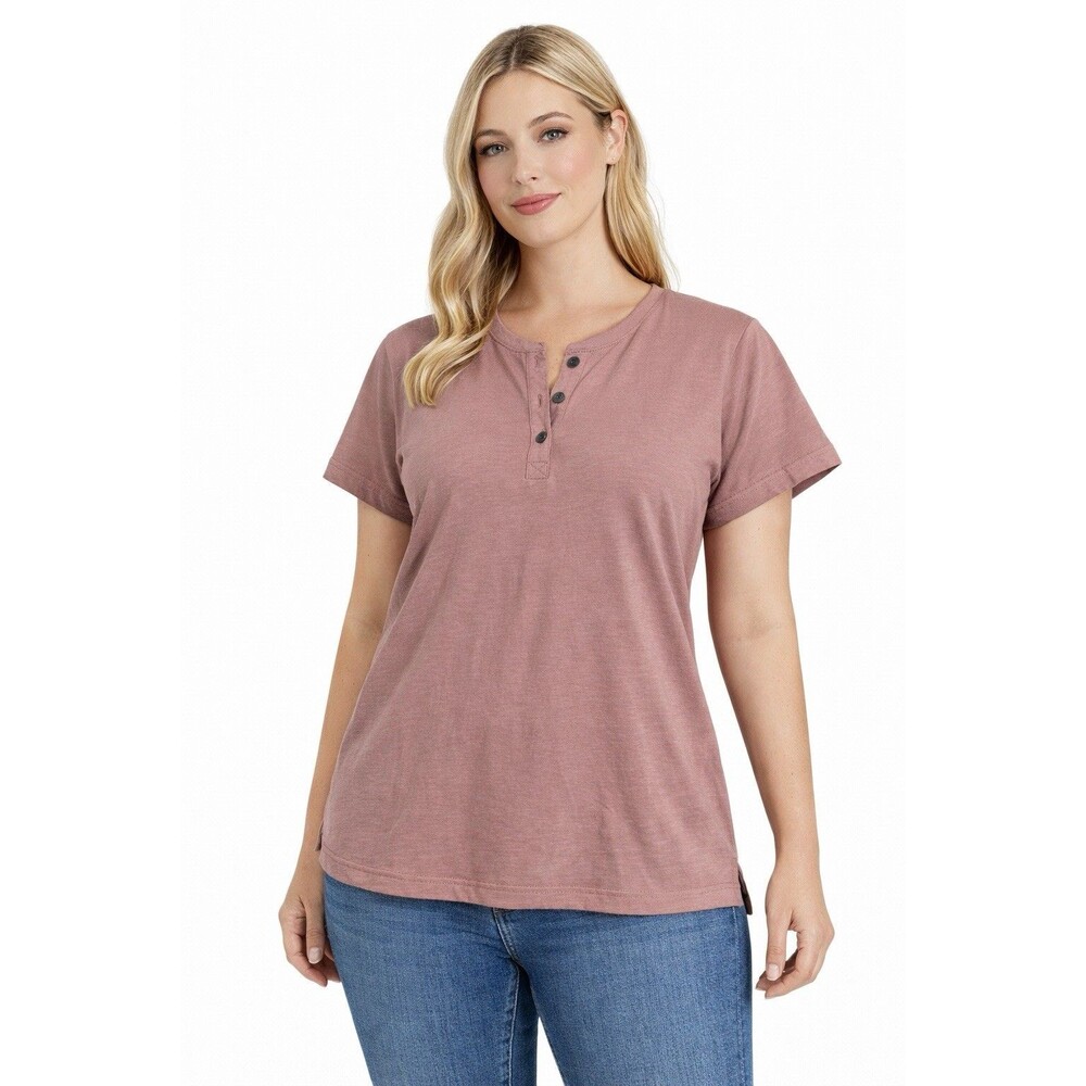 Free Planet Organic Cotton Henley T-Shirt Pink Short Sleeve Top M